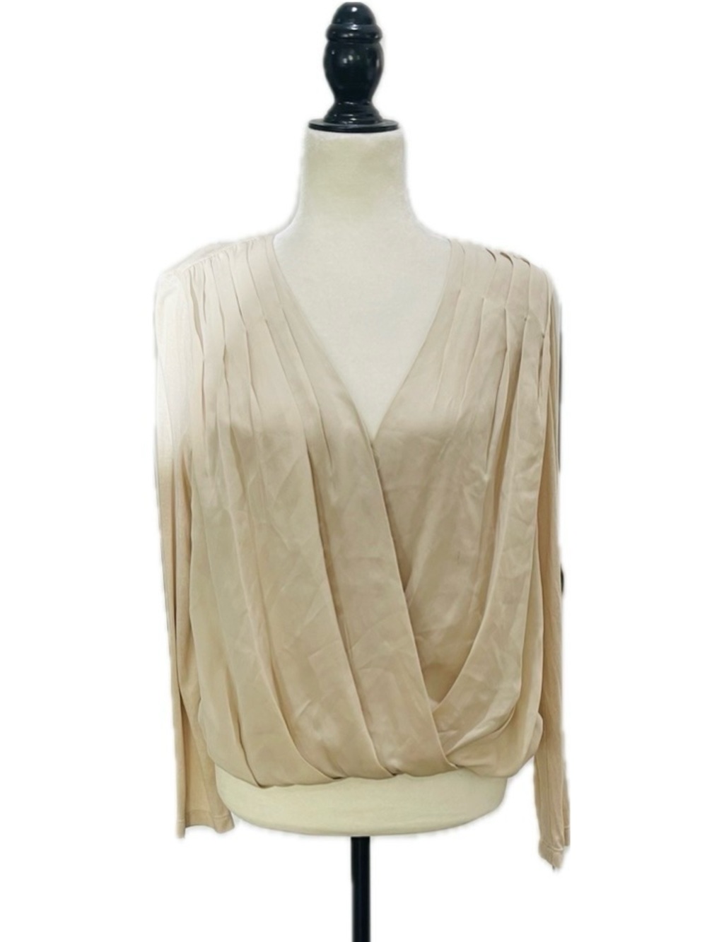 Alice and Olivia by Stacy Bendet Beige Silk Draped V-Neck Women's Top